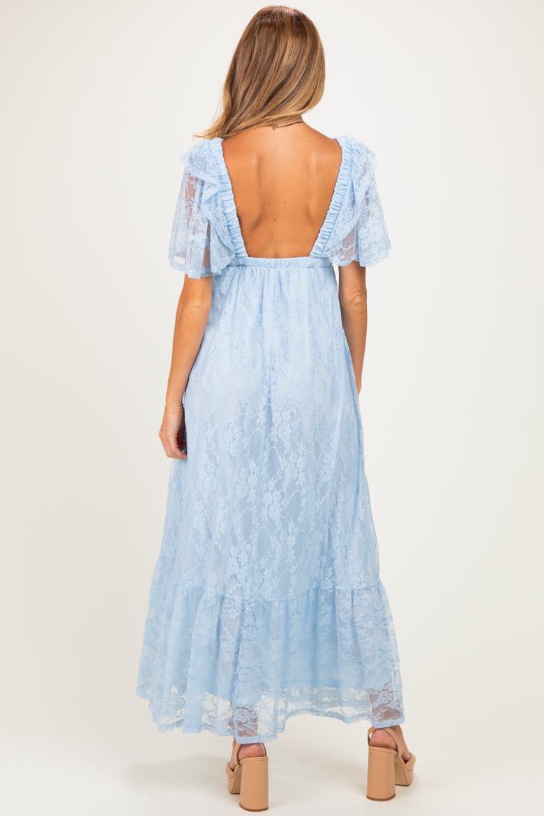 Lace Flutter Sleeve Tiered Maxi Dress, Alternate, color, Blue