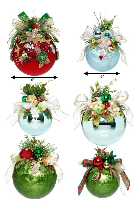 Floral Jeweld Ball Ornament, Set Of 6