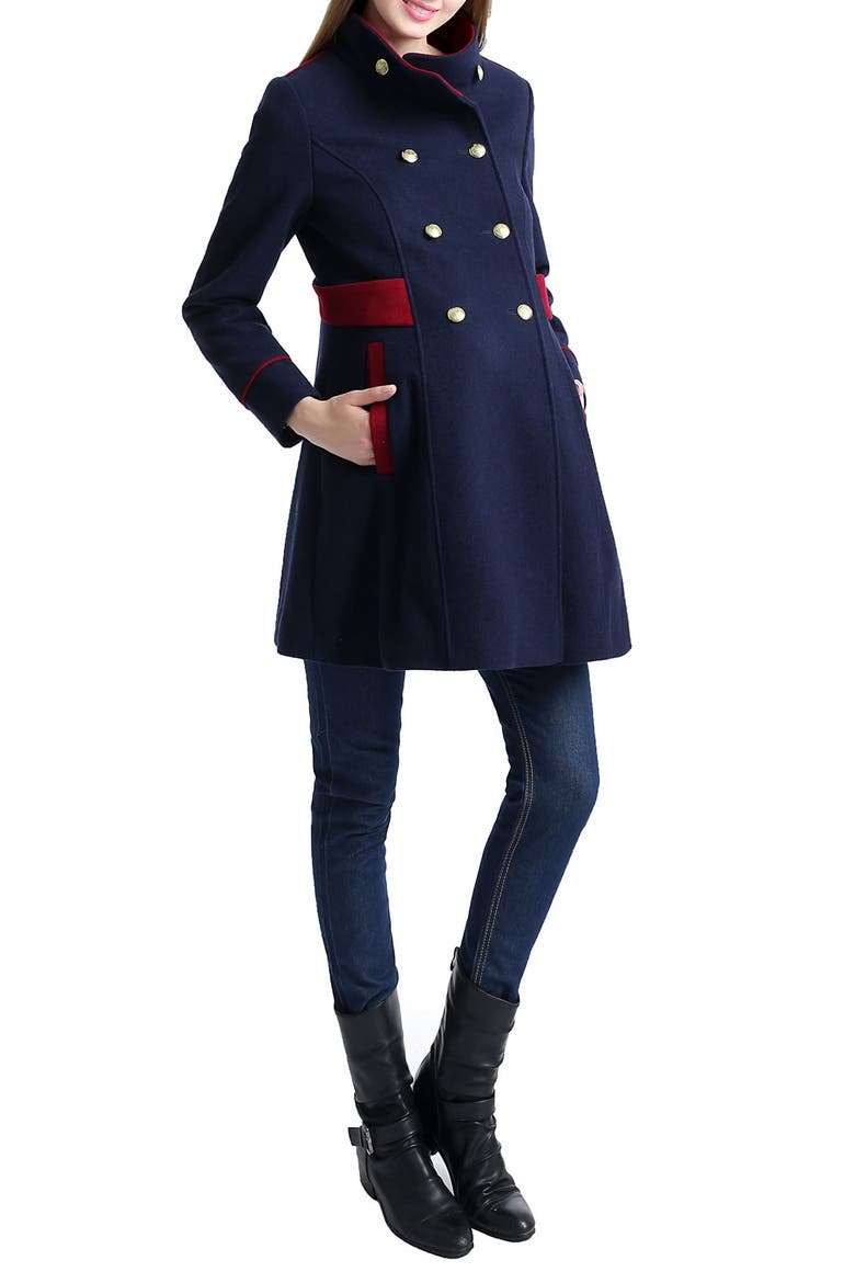 Pan Military Wool Blend Maternity Peacoat, Alternate, color, NAVY