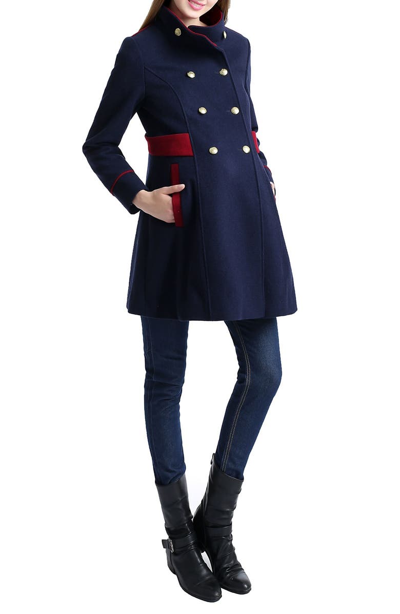 Kimi and Kai Pan Military Wool Blend Maternity Peacoat, Alternate, color, 