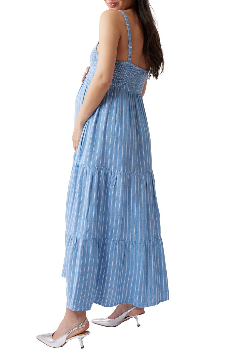 Ingrid & Isabel<sup>®</sup> Smocked Linen Blend Maternity Maxi Dress, Alternate, color, Blue/ White Stripe