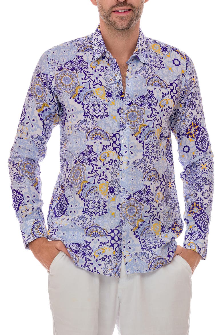 Turkish Linen Button-Up Shirt, Main, color, BLUE