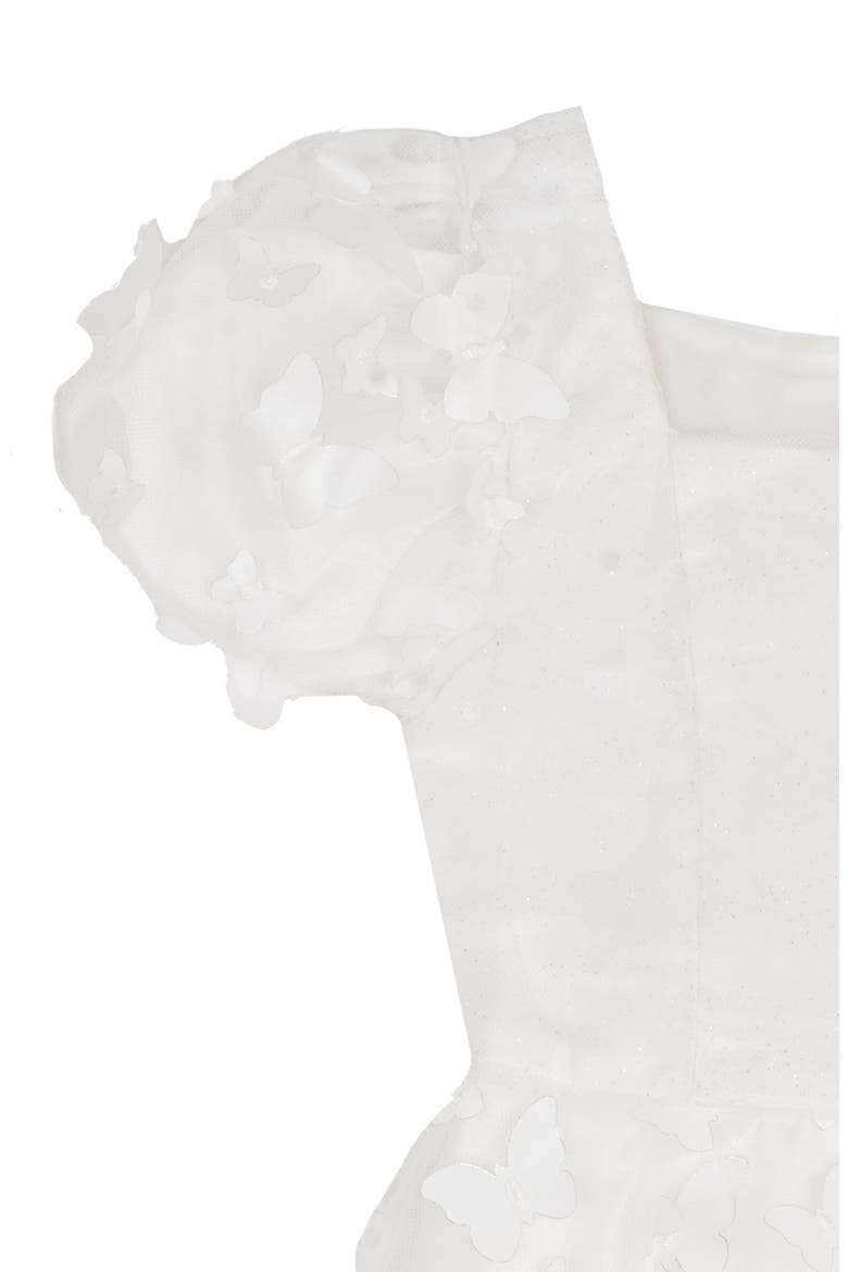 Kids' Ruched Bodice 3D Butterfly Party Dress, Alternate, color, WHITE