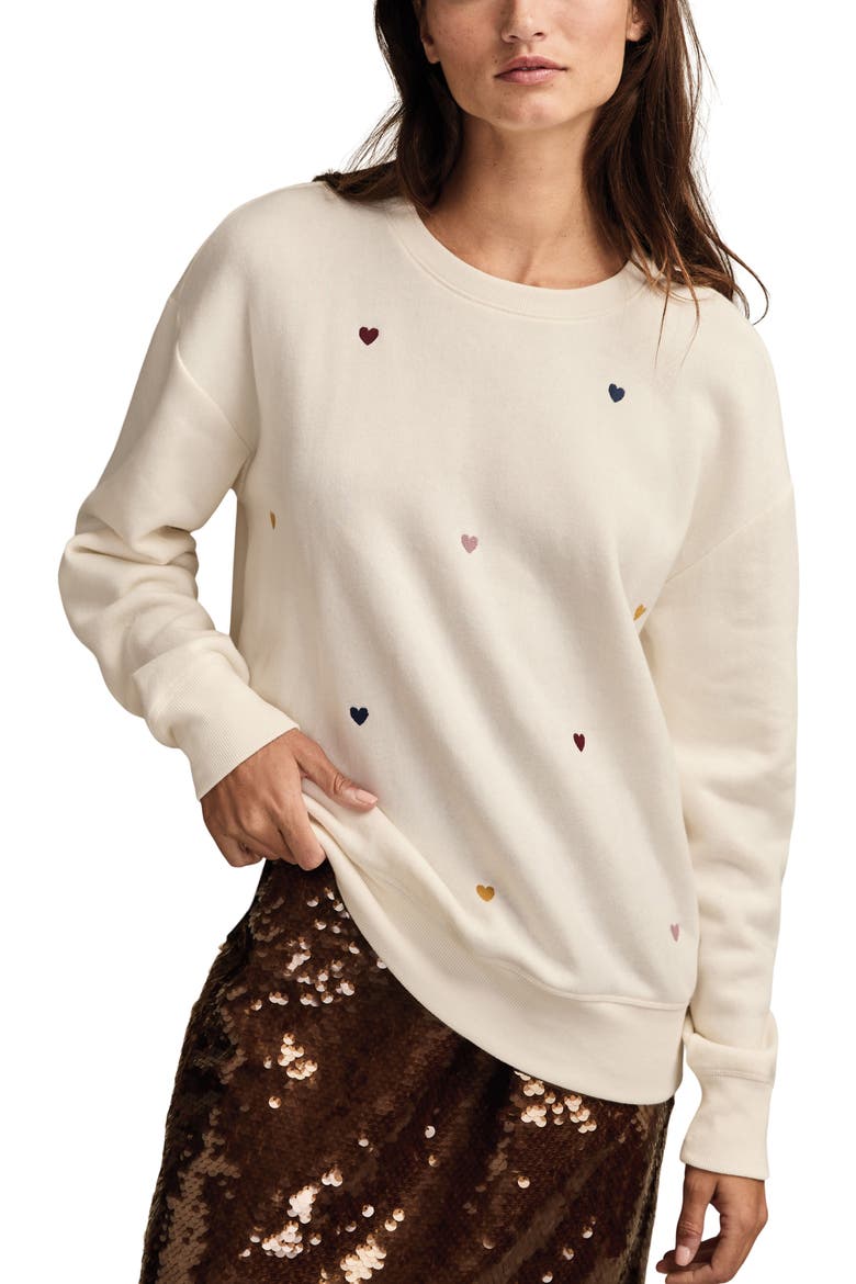 Valentine Heart Crewneck Sweatshirt, Main, color, CREAM MULTI