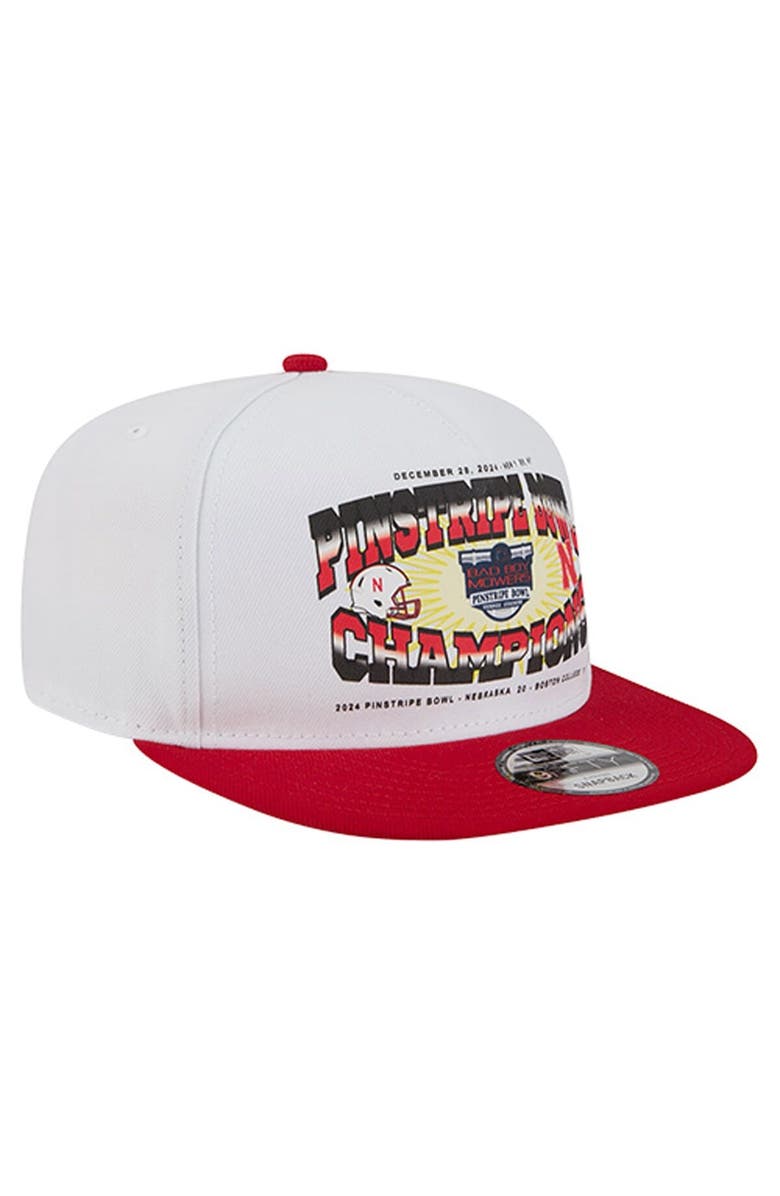 New Era Men's New Era White/Scarlet Nebraska Huskers Retro 2024 Pinstripe Bowl Champions 9FIFTY A-Frame Snapback Hat, Alternate, color, White