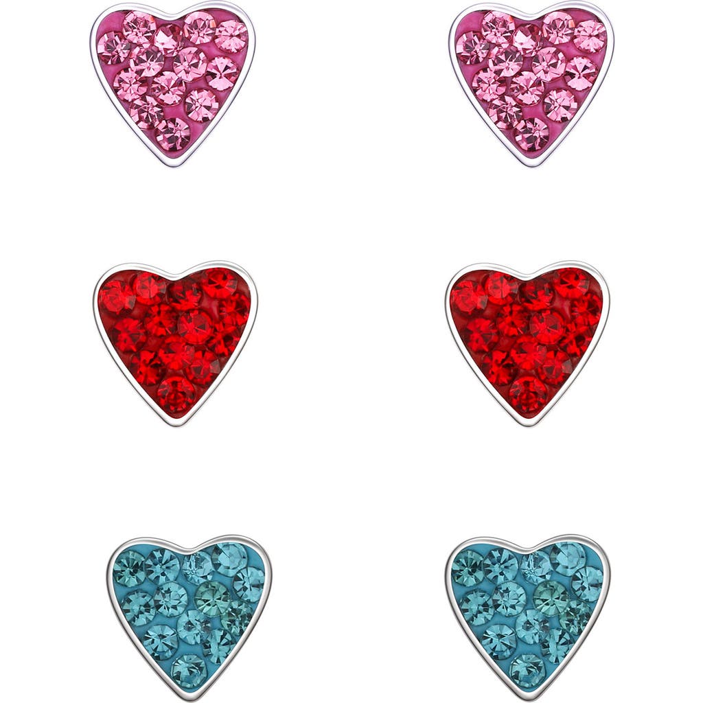 Lily Nily Kids' Set of 3 Crystal Heart Stud Earrings in Pink Multi