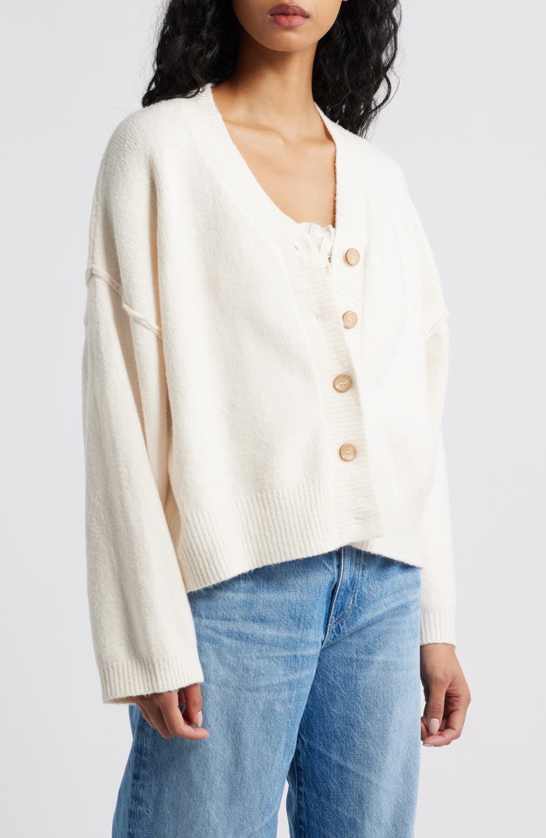 Free People Cool of the Night Cardigan, Alternate, color, Ivory