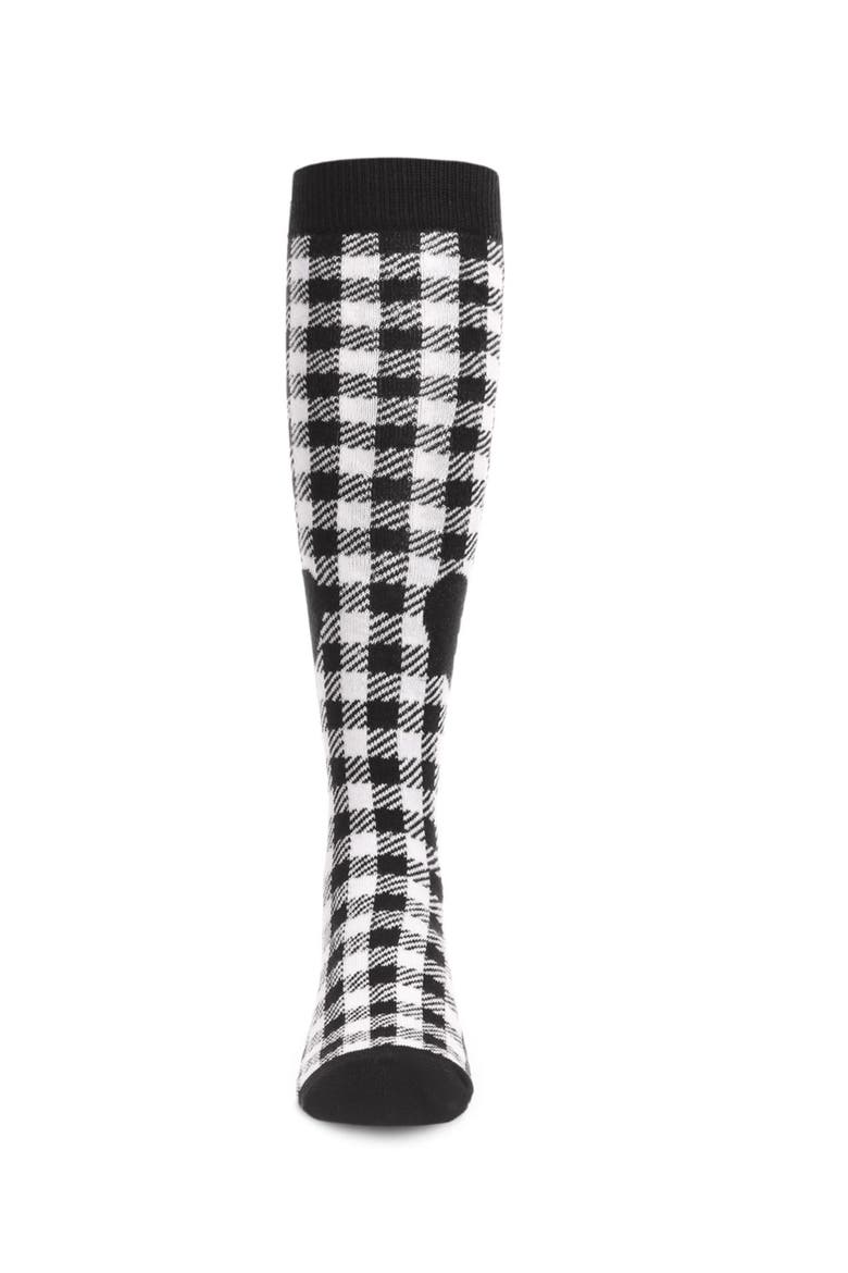 Gingham Heart Knee High Sock, Alternate, color, Black