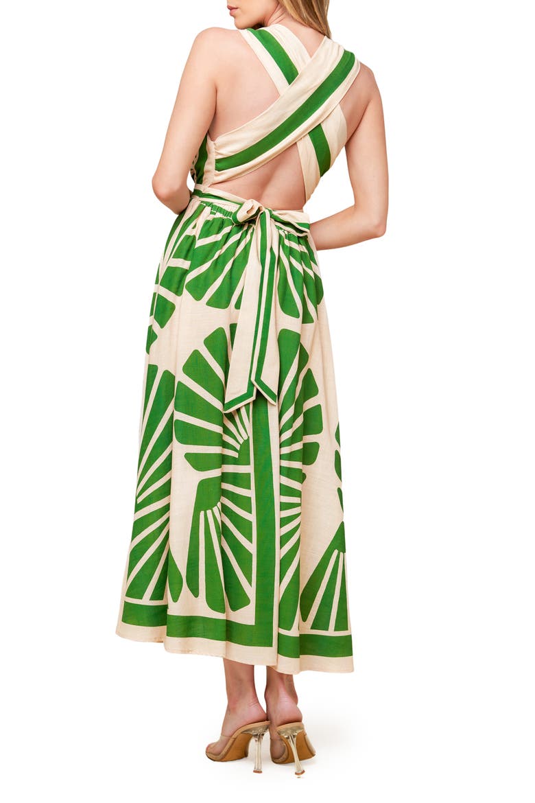 Botanical Print Open Back Maxi Dress, Alternate, color, TAUPE/ GREEN