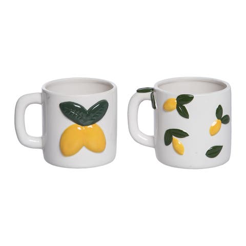 Ceramic Lemon Mug Set of 2 Multicolored for Spring Serving and Entertaining