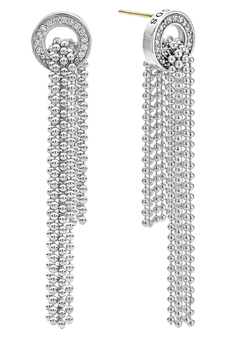 Enso Caviar Diamond Drop Earrings, Alternate, color, SILVER/DIAMOND