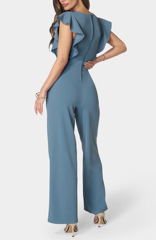 Bebe Flutter Sleeve Core Jumpsuit In Blue