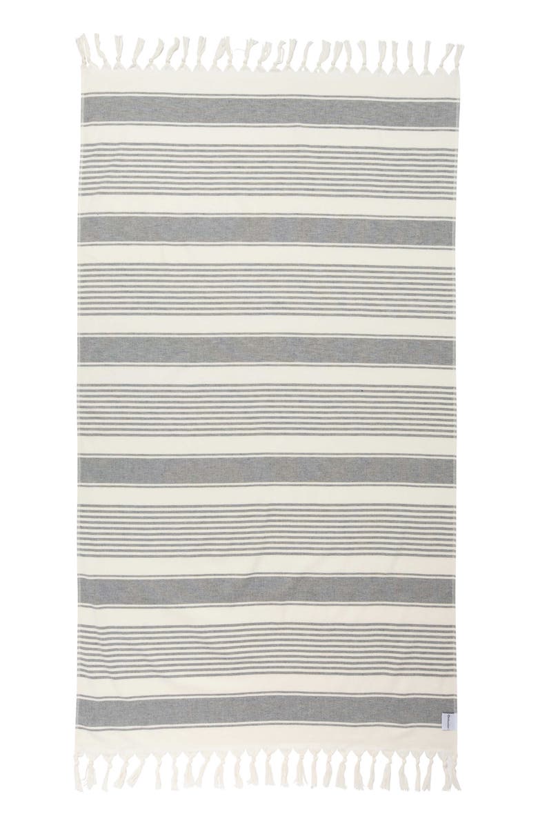 InfuseZen Sauna Stripe Organic Terry Cloth Lined Turkish Towel, Main, color, Dark Grey