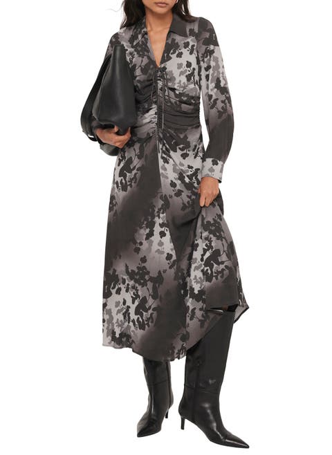 Floral Print Midi Dress with a collar