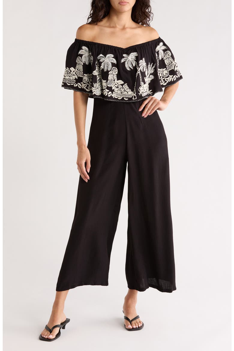 Embroidered Popover Jumpsuit, Main, color, BLACK