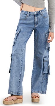 Wash Lab Denim High Waist Straight Leg Cargo Jeans