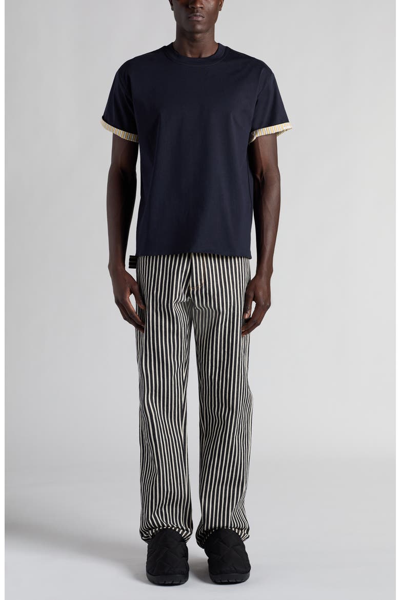 Contrast Lined Sleeve Cotton Jersey T-Shirt, Alternate, color, NAVY-YELLOW-WHITE