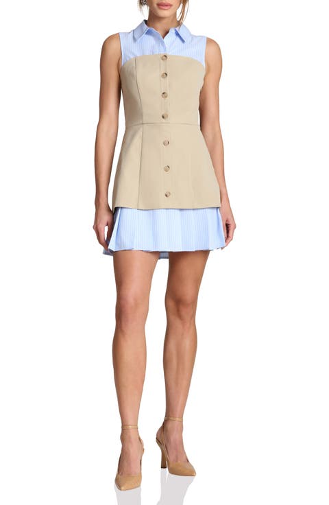 Sleeveless Mixed Media Shirtdress