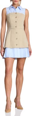 Avec Les Filles Sleeveless Mixed Media Shirtdress