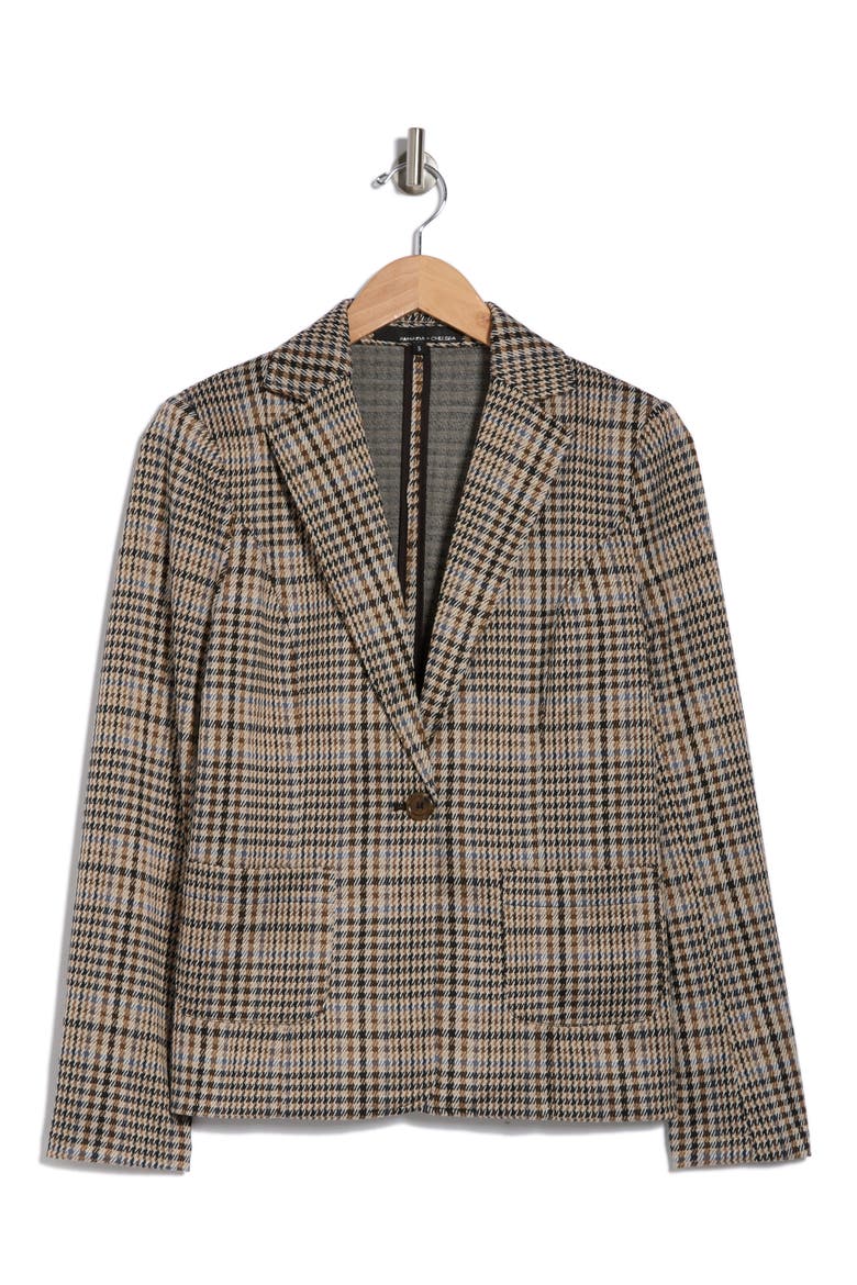 Plaid Notch Lapel Ponte Knit Blazer, Alternate, color, CAMEL MULTI