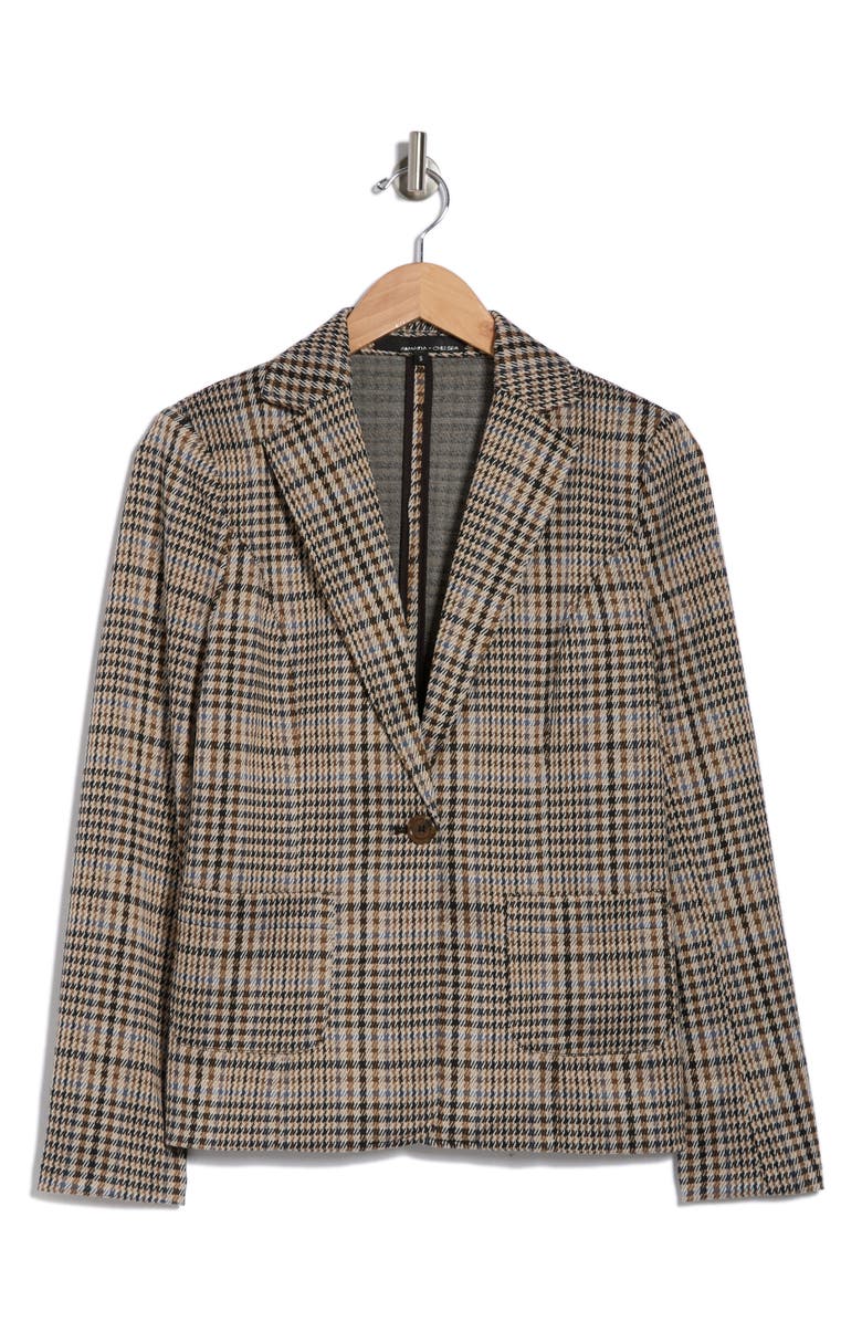 Amanda & Chelsea Plaid Notch Lapel Ponte Knit Blazer, Alternate, color, Camel Multi