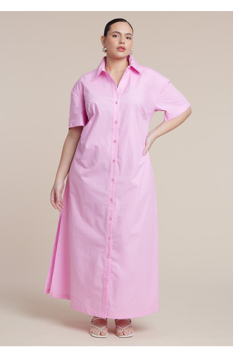 ELOQUII Short Sleeve Maxi Shirt Dress, Main, color, Pink Lady