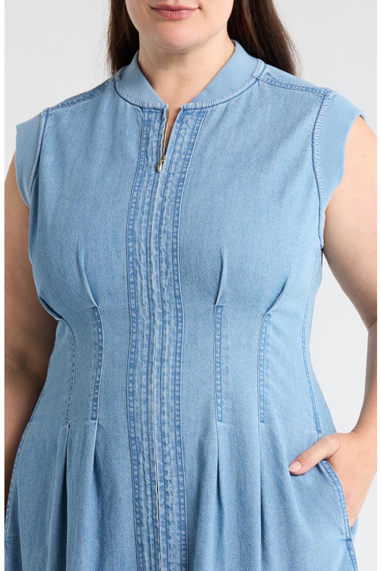 Pintuck Denim Midi Dress, Alternate, color, LIGHT BLUE