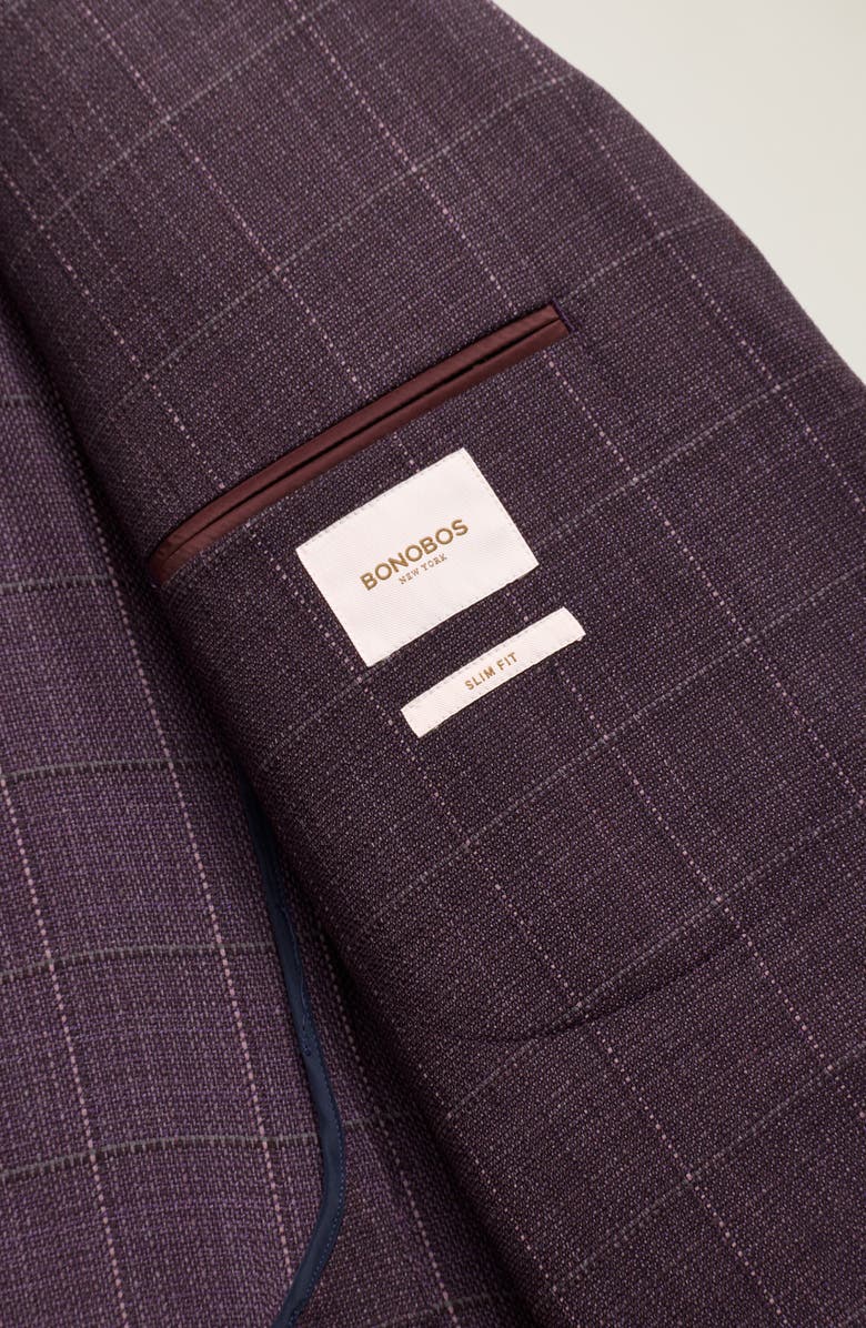 Bonobos Unconstructed Wool Suit Jacket, Alternate, color, Plum Windowpane