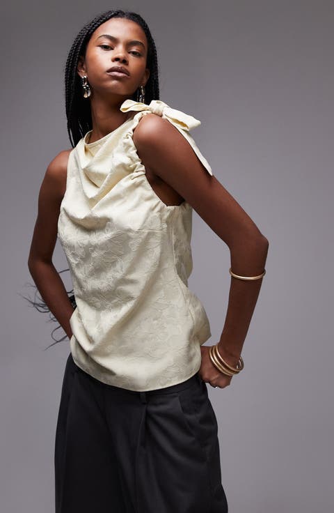 Floral Jacquard Ruched Cotton Top