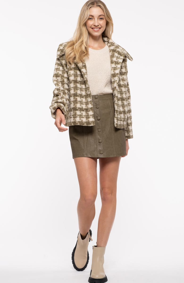 Blu Pepper Houndstooth Faux Shearling Jacket, Alternate, color, Olive
