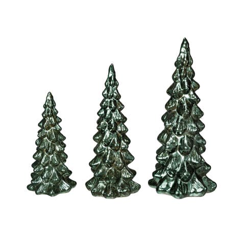 Glass Christmas Trees with LED, Green, Set of 3