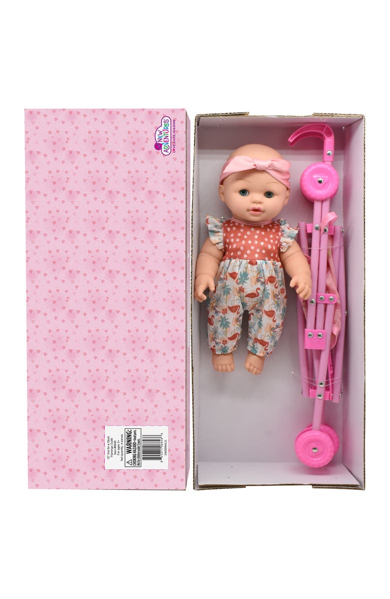 Little Darlings Out For A Stroll Flamingo Jumper Pink & Blue Outfit 12", 3+, Alternate, color, Multicolored