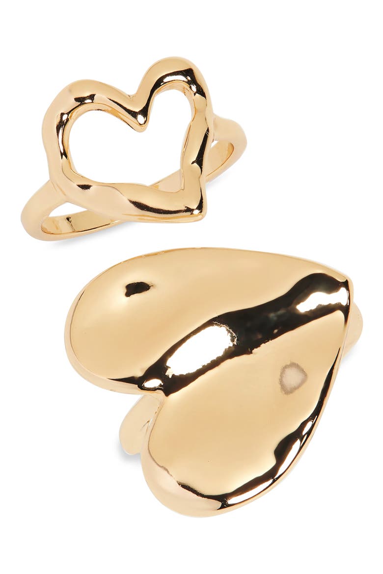 Set of 2 Molten Heart Rings, Main, color, GOLD