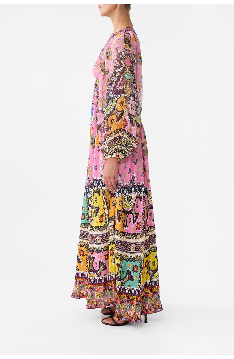 Camilla Lace Up Front Long Dress Patchwork Panorama, Alternate, color, Patchwork Panorama