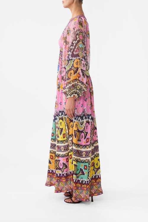 Camilla Lace Up Front Long Dress Patchwork Panorama In Multi