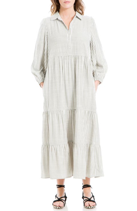 Stripe Tiered Maxi Shirtdress