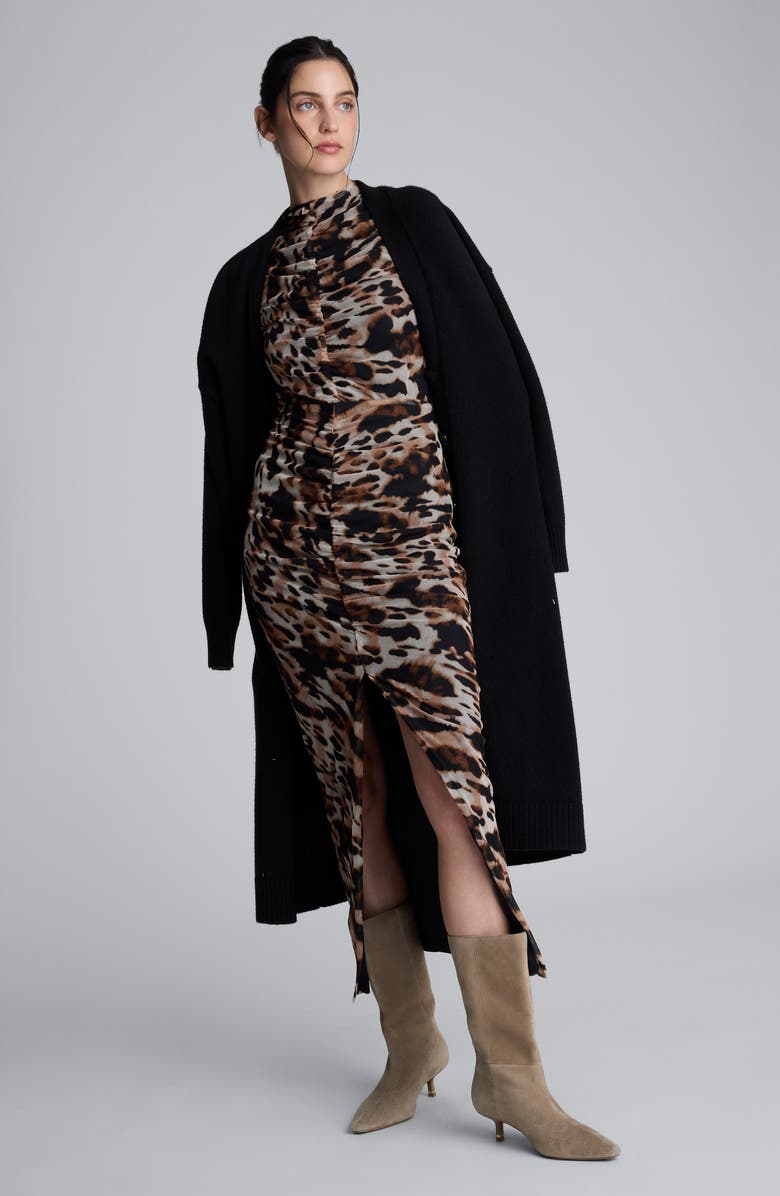 Kenneth Cole Ruched Midi Skirt, Alternate, color, Black Multi