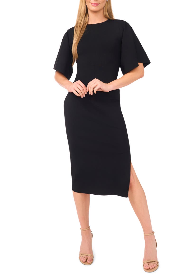Flare Sleeve Midi Dress, Main, color, RICH BLACK