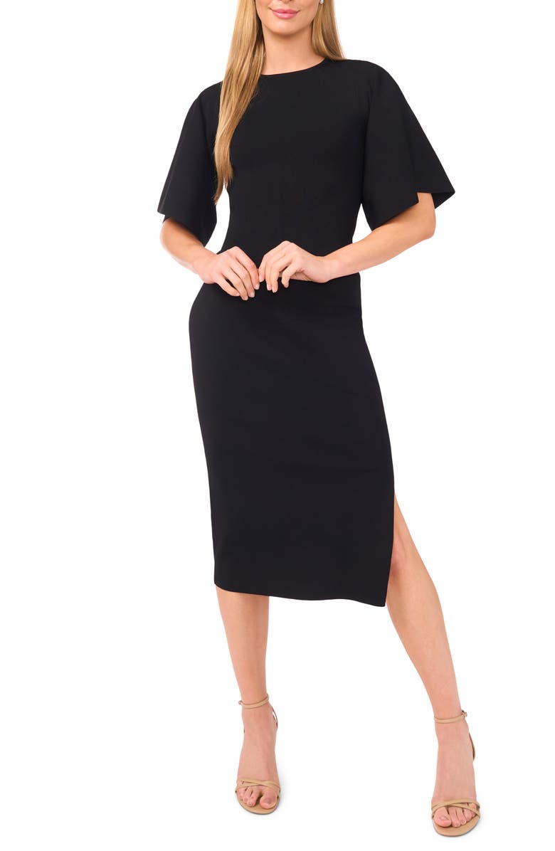 Ted Baker Flare Sleeve Midi Dress, Main, color, Rich Black