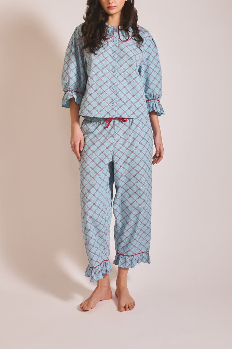 Cotton Lattice Cropped Pajamas, Alternate, color, Blue Lattice