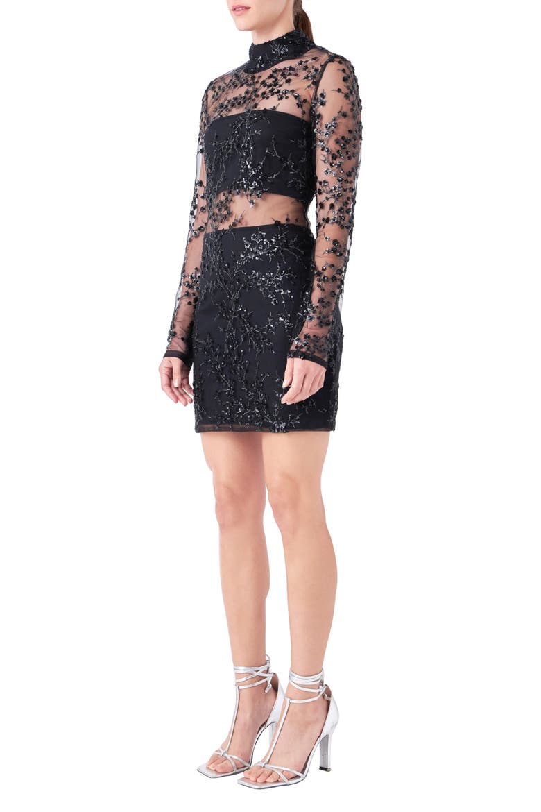 Long Sleeve Sequin Minidress, Alternate, color, BLACK