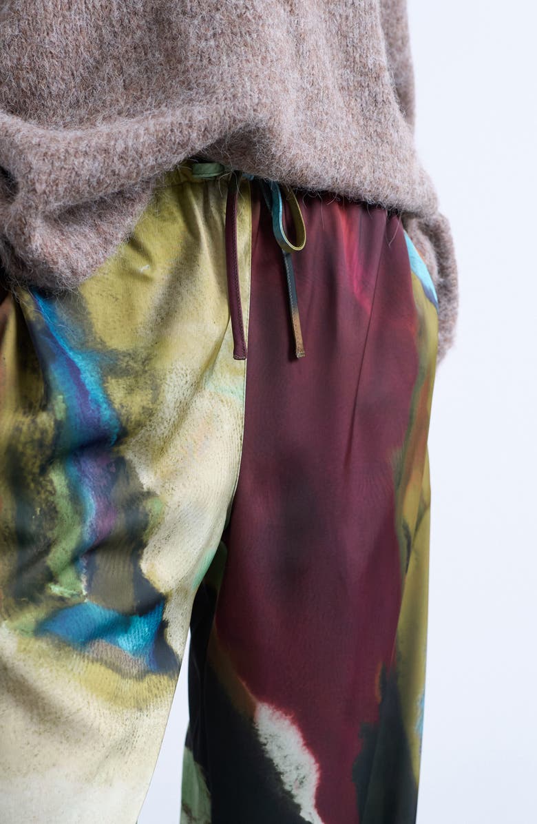 Topshop Printed Wide Leg Pants, Alternate, color, Burgundy Multi