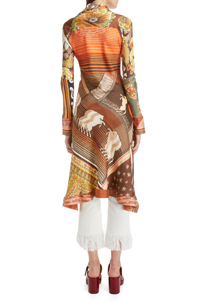 Caravan Print Silk Tunic Shirt, Alternate, color, MULTICOLOR ORANGE