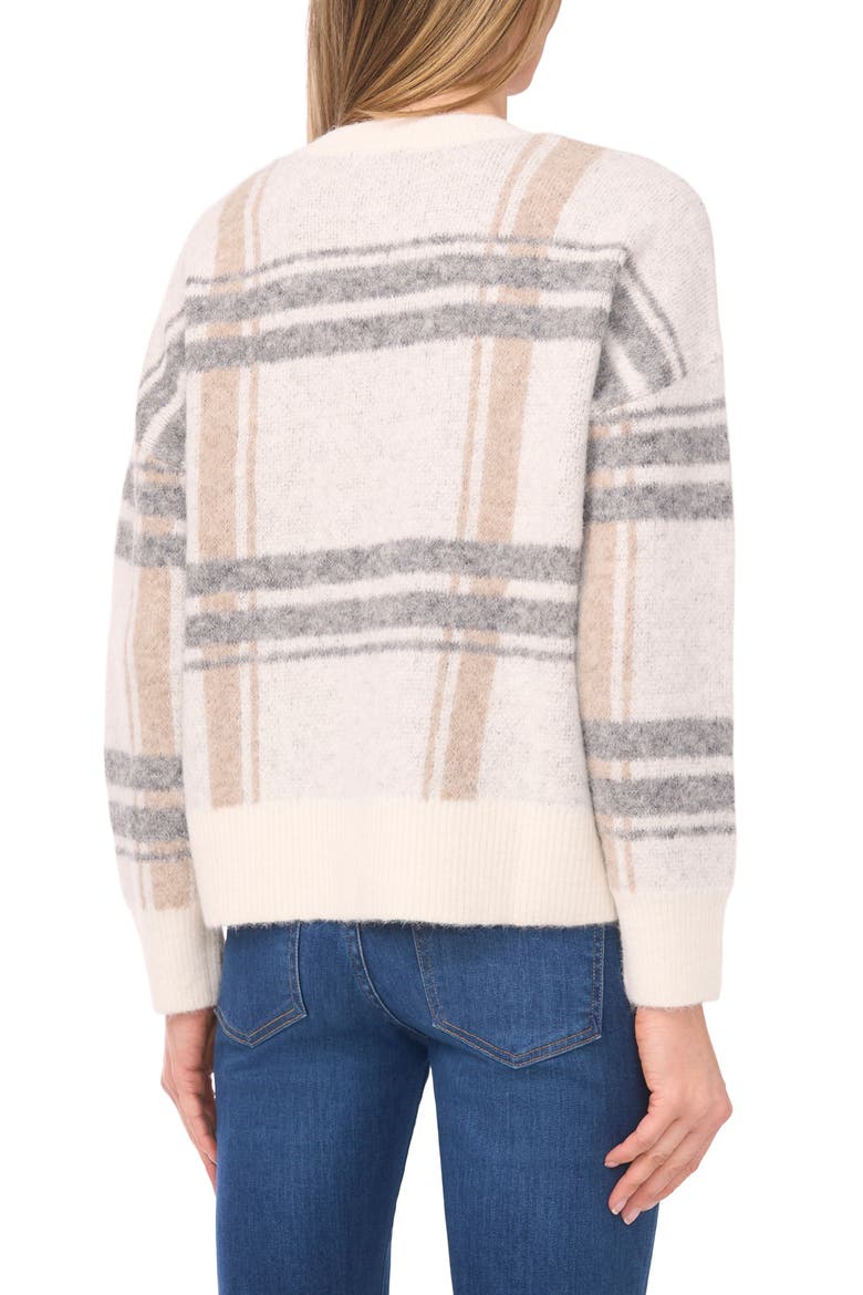 Plaid Jacquard Crewneck Sweater, Alternate, color, NEW IVORY