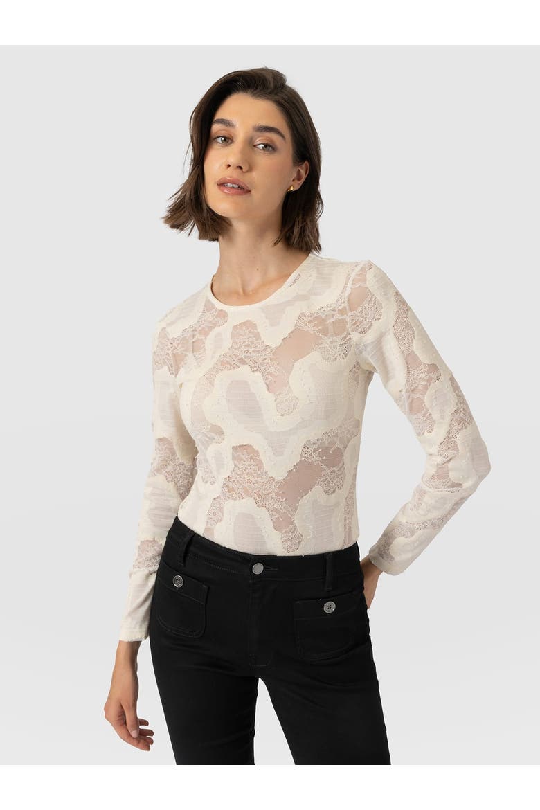 Austen Crew Neck Long Sleeve Tee, Main, color, Cream Lace