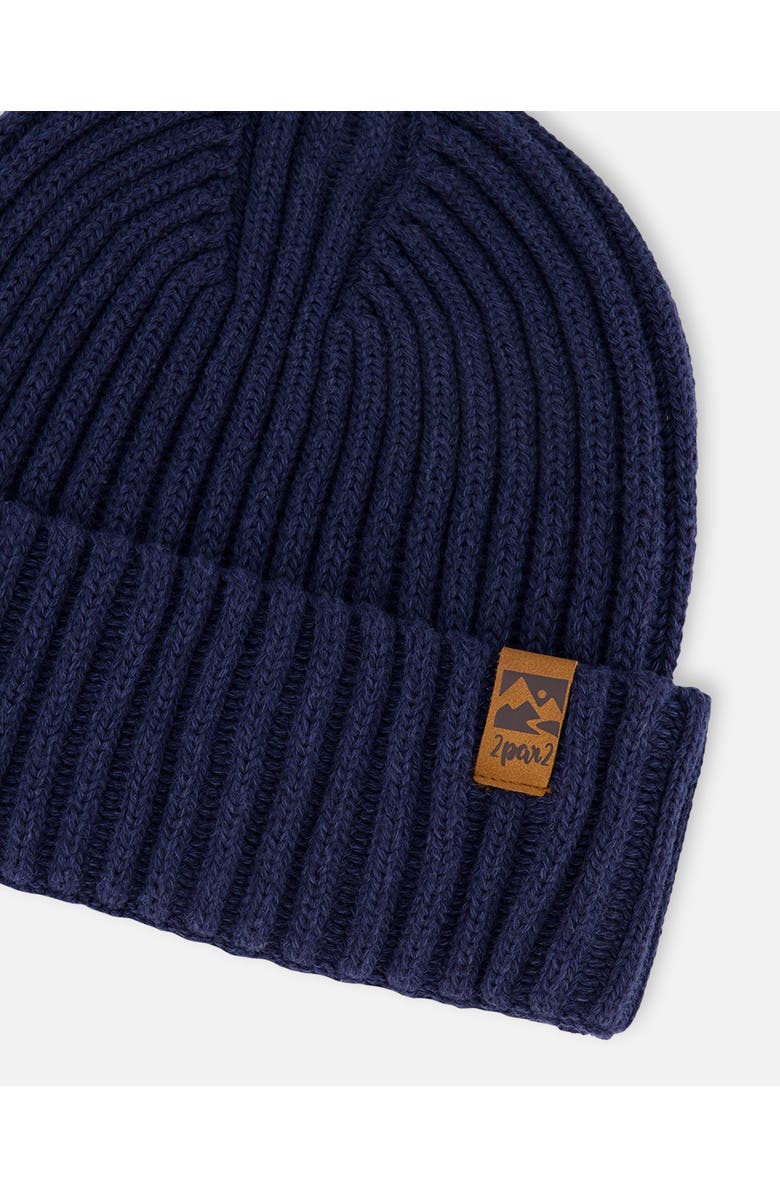 Deux par Deux Kids Unisex Cuffed Knit Hat Navy Blue, Alternate, color, Navy Blue