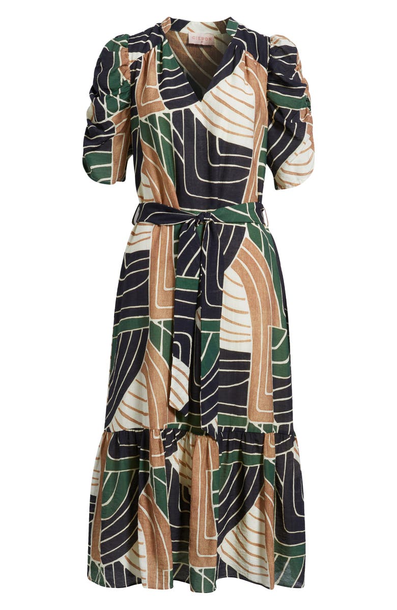 CIEBON Merl Tie Waist Midi Dress, Alternate, color, 