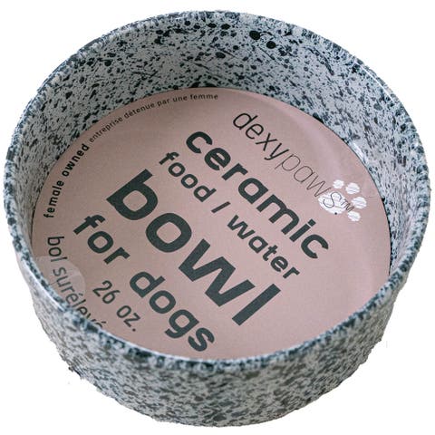 Ceramic Dog Bowl Salt & Pepper, 26oz, Pet Feeding Dish