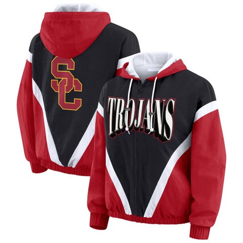 Women's WEAR by Erin Andrews Cardinal/Black USC Trojans Colorblock Full-Zip Hoodie Windbreaker Jacket