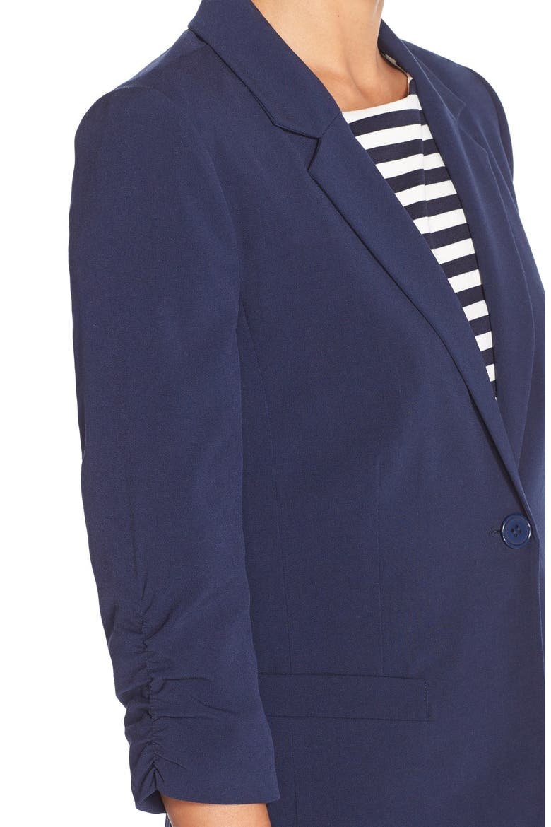 Ruched Sleeve Blazer, Alternate, color, NAVY